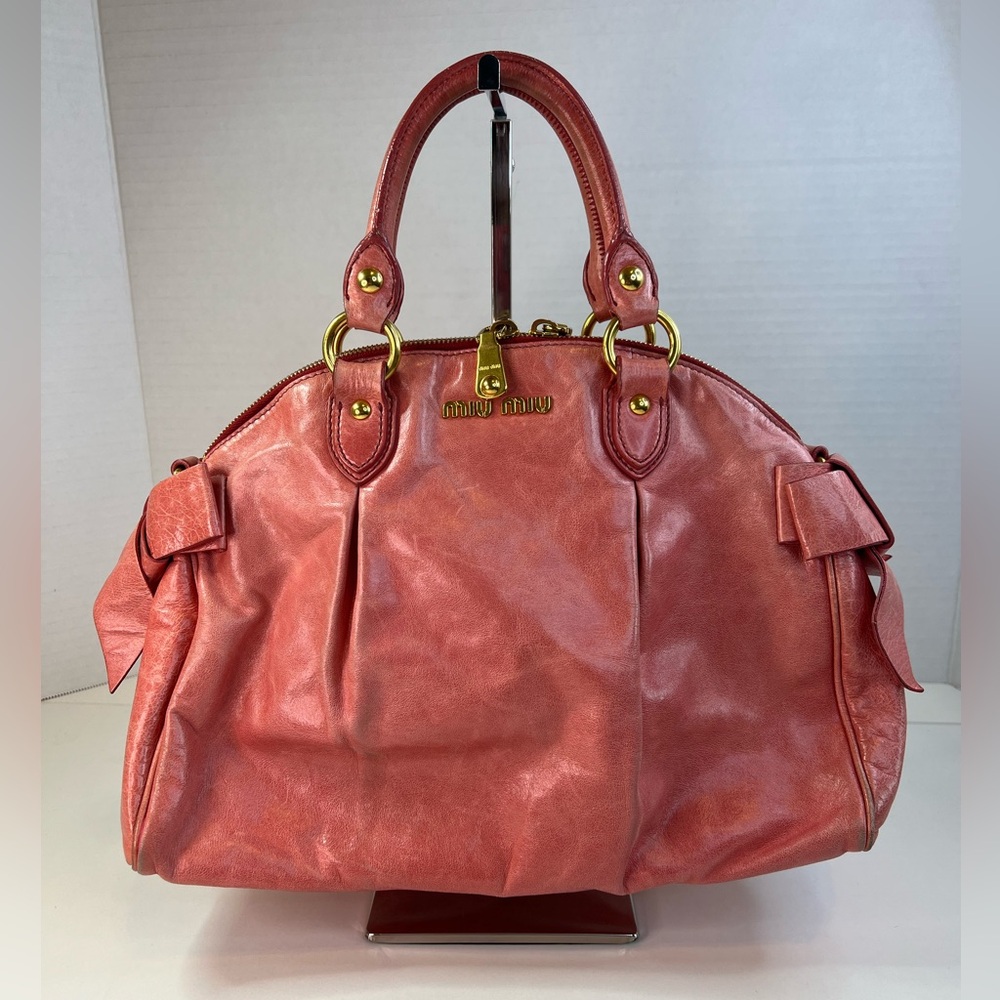 Miu Miu Coral Pink Leather Satchel with Gold Hardware